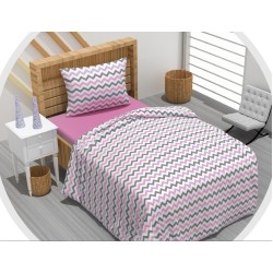 Lenjerie de pat policoton – model zigzag, roz / gri / alb